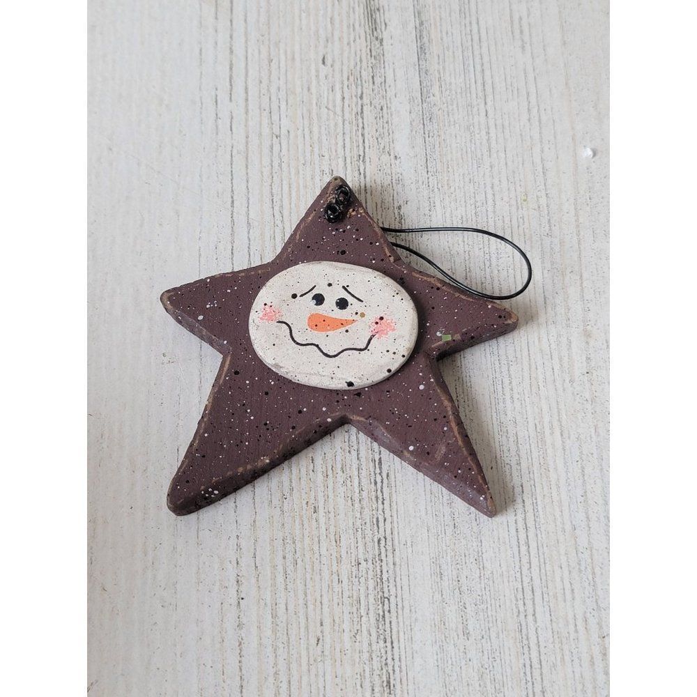 Miniature red wooden snowman face‎ ornament Xmas